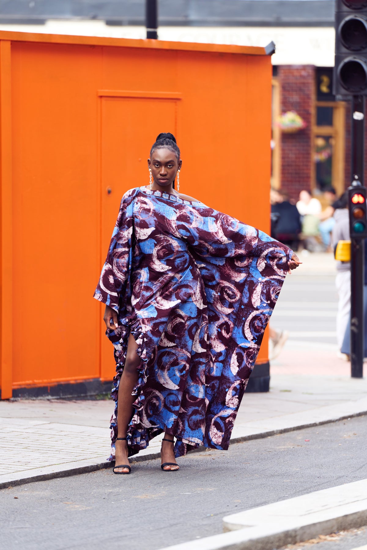 Lome, Women's Handcrafted Batik Kaftan Maxi Dress with Ruffled Slit