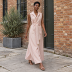 ABI Pink, Abaya lunga smanicata artigianale in Kente con decorazioni e cintura