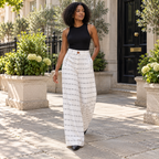 Keys 26 Denim-Cut White & Black Stripe Organic Cotton Palazzo Pants