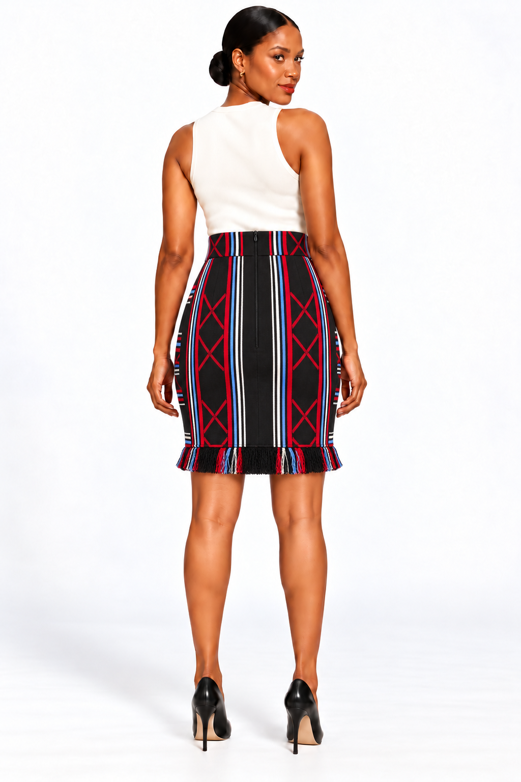 Sentimento, Jupe Crayon Kente Taille Haute en Coton Biologique Tissé à la Main
