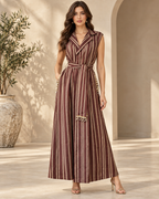 ABI Chocolate, Handcrafted Sleeveless Long Kente Abaya with Embellishments & Belt