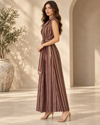 ABI Chocolate, Handcrafted Sleeveless Long Kente Abaya with Embellishments & Belt