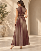 ABI Chocolate, Handcrafted Sleeveless Long Kente Abaya with Embellishments & Belt
