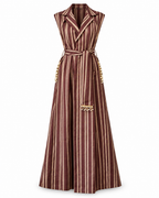 ABI Chocolate, Handcrafted Sleeveless Long Kente Abaya with Embellishments & Belt