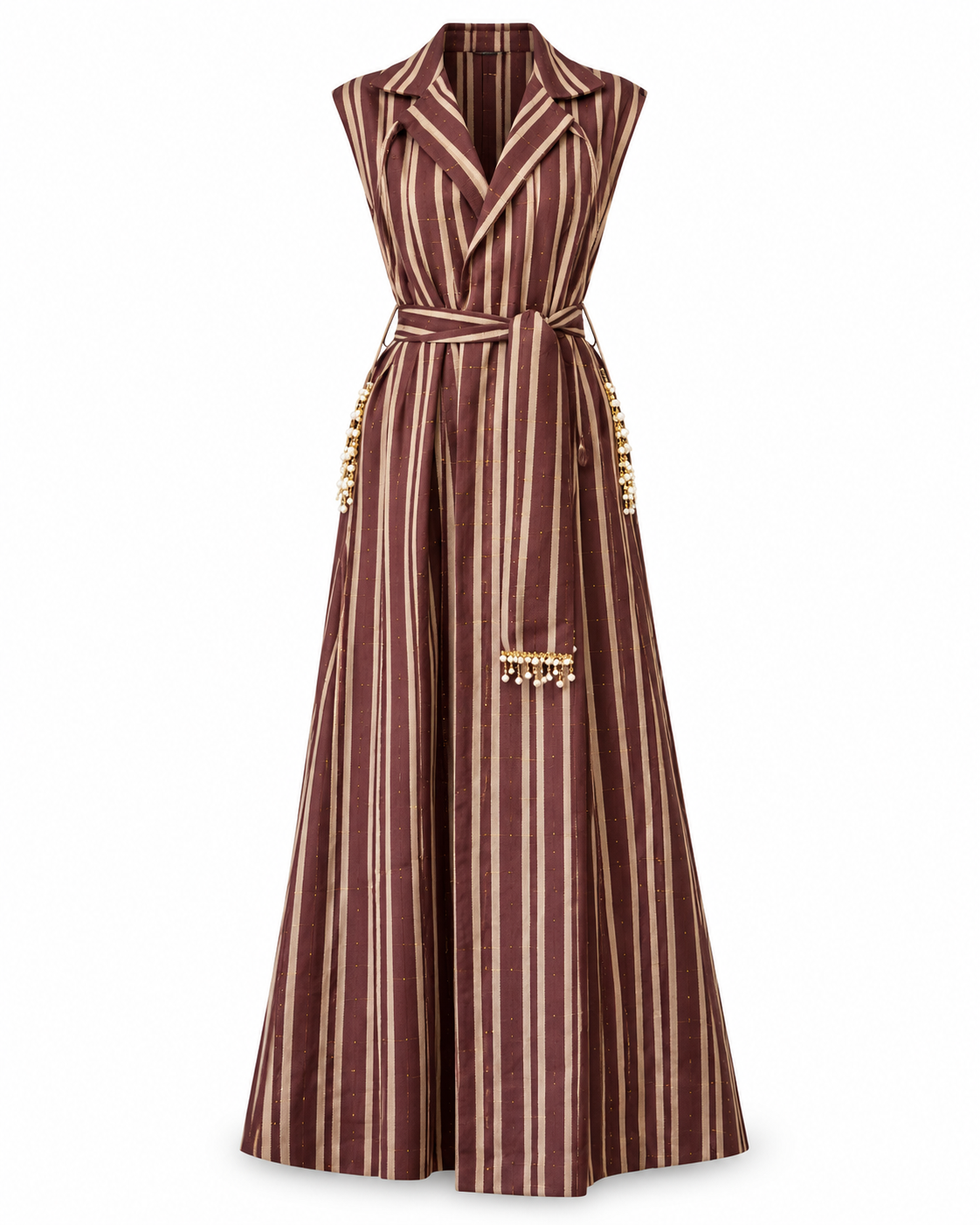ABI Chocolate, Handcrafted Sleeveless Long Kente Abaya with Embellishments & Belt