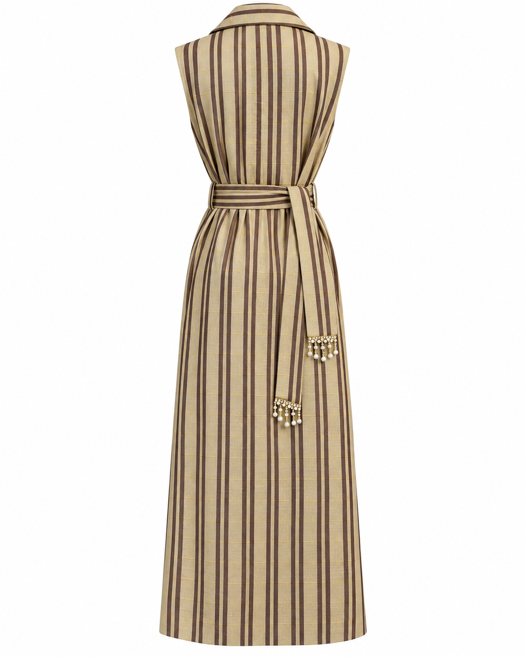 ABI Cream, Handcrafted Sleeveless Long Kente Abaya with Embellishments & Belt