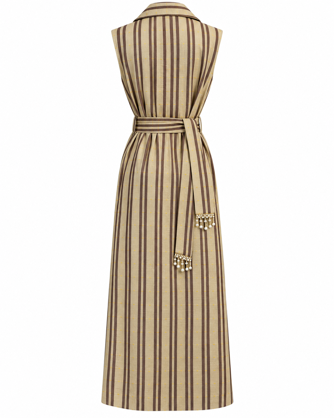 ABI Cream, Handcrafted Sleeveless Long Kente Abaya with Embellishments & Belt