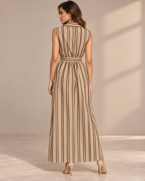 ABI Cream, Handcrafted Sleeveless Long Kente Abaya with Embellishments & Belt