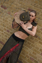 Afrodisk, Handcrafted Jute & Kente Bag with Bamboo Handles in Brown