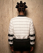 Speranza, Unisex Hand-Woven Fringe Bomber Jacket White Statement Coat