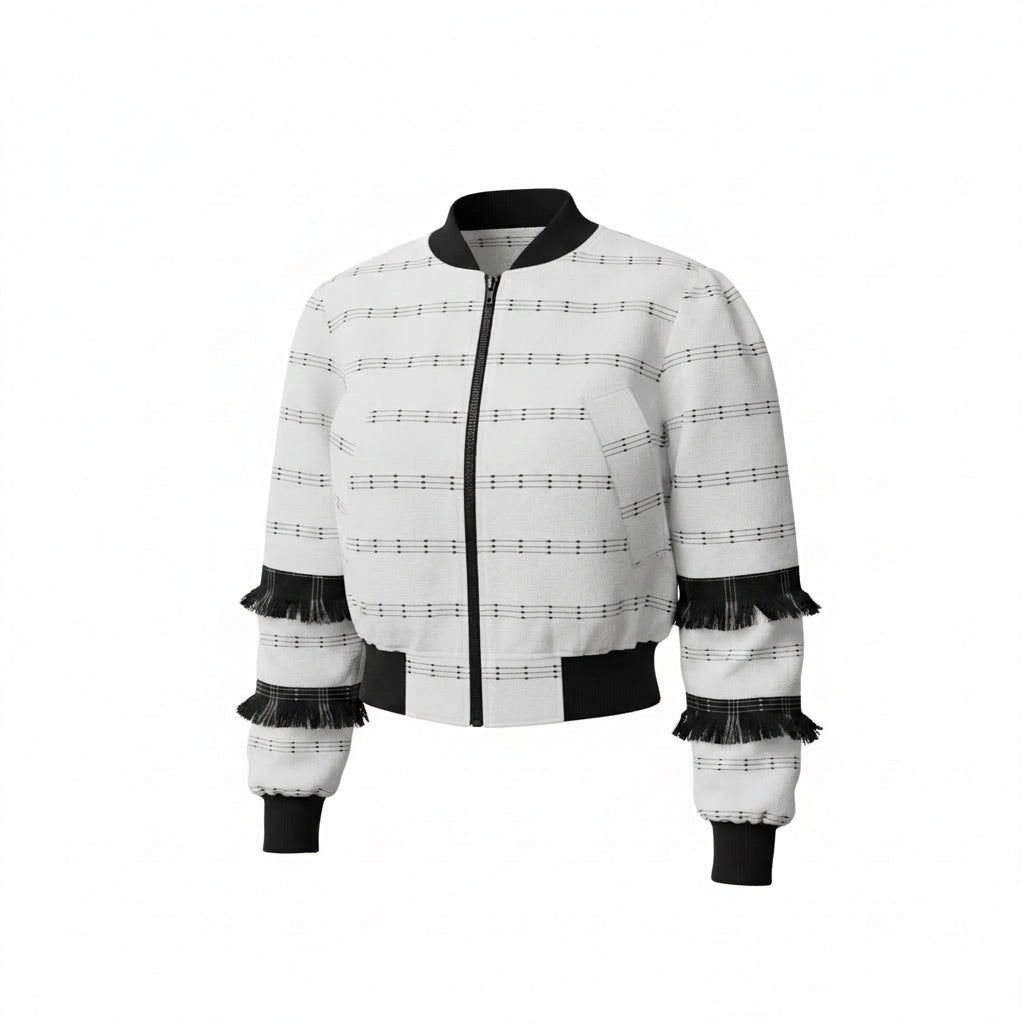 Speranza, Unisex Hand-Woven Fringe Bomber Jacket White Statement Coat