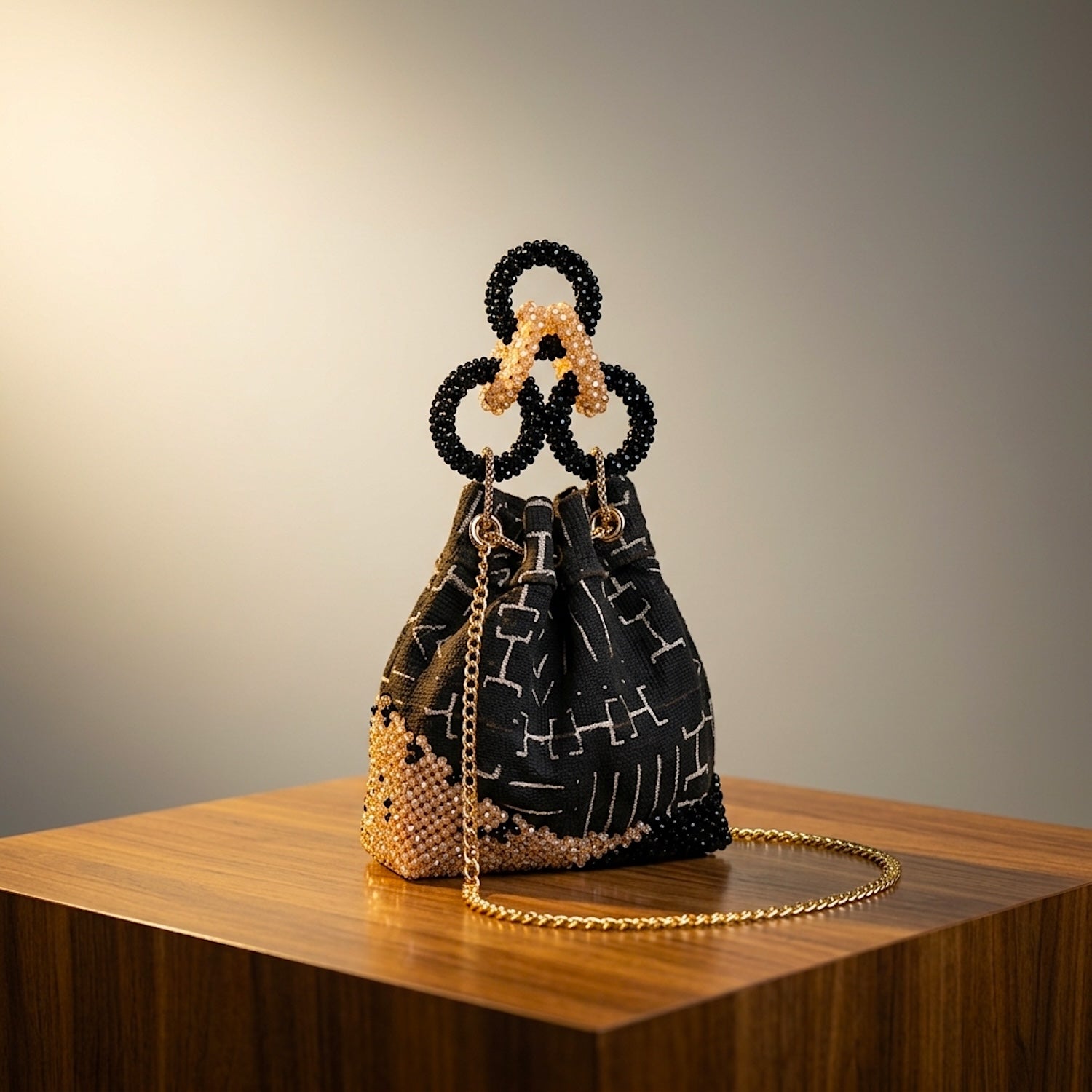 Bibi, Bucket Bag - Handmade Bogolan Beaded Luxury Bag