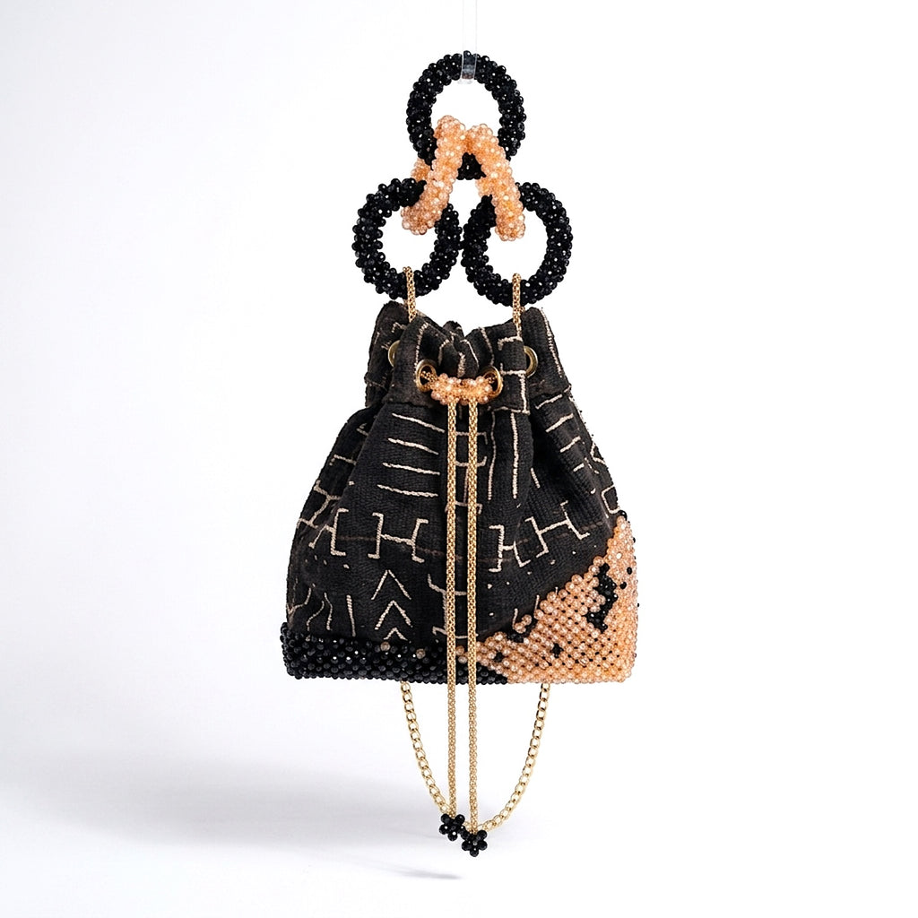Bibi, Bucket Bag - Handmade Bogolan Beaded Luxury Bag