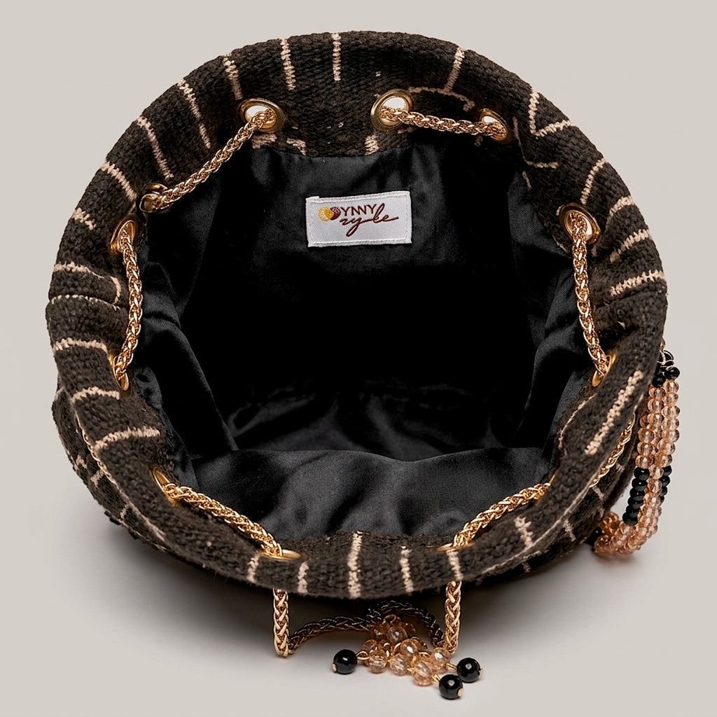 Bibi, Bucket Bag - Handmade Bogolan Beaded Luxury Bag