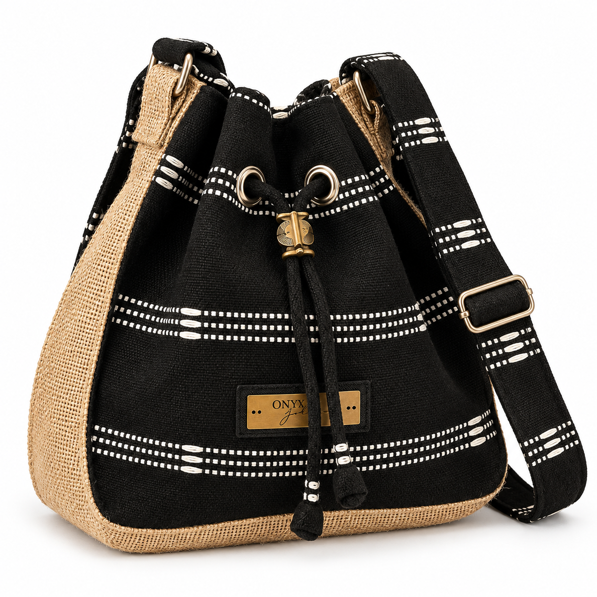 Calebass, Handcrafted Kente Jute Shoulder & Crossbody Black Bag