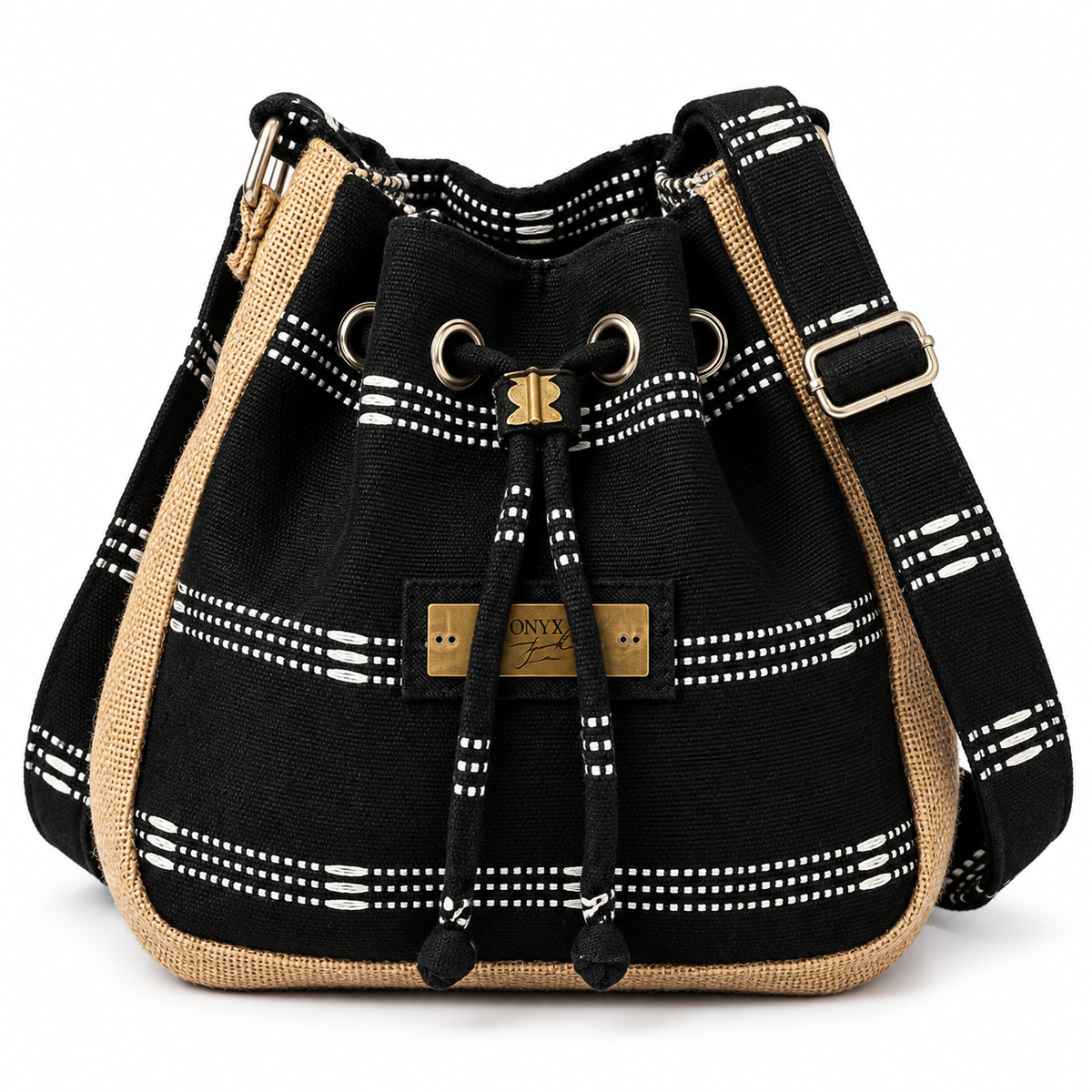 Calebass, Handcrafted Kente Jute Shoulder & Crossbody Black Bag