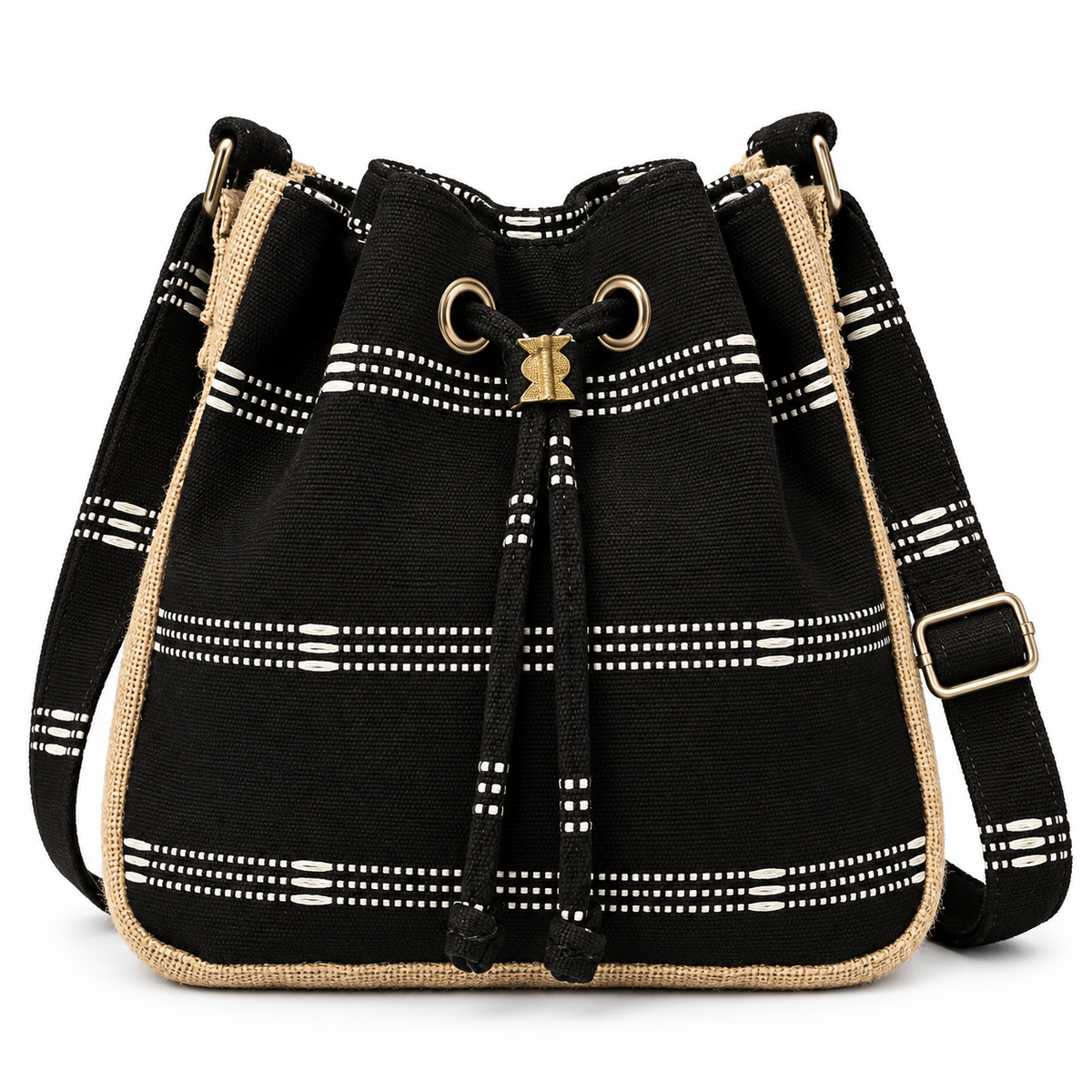 Calebass, Handcrafted Kente Jute Shoulder & Crossbody Black Bag