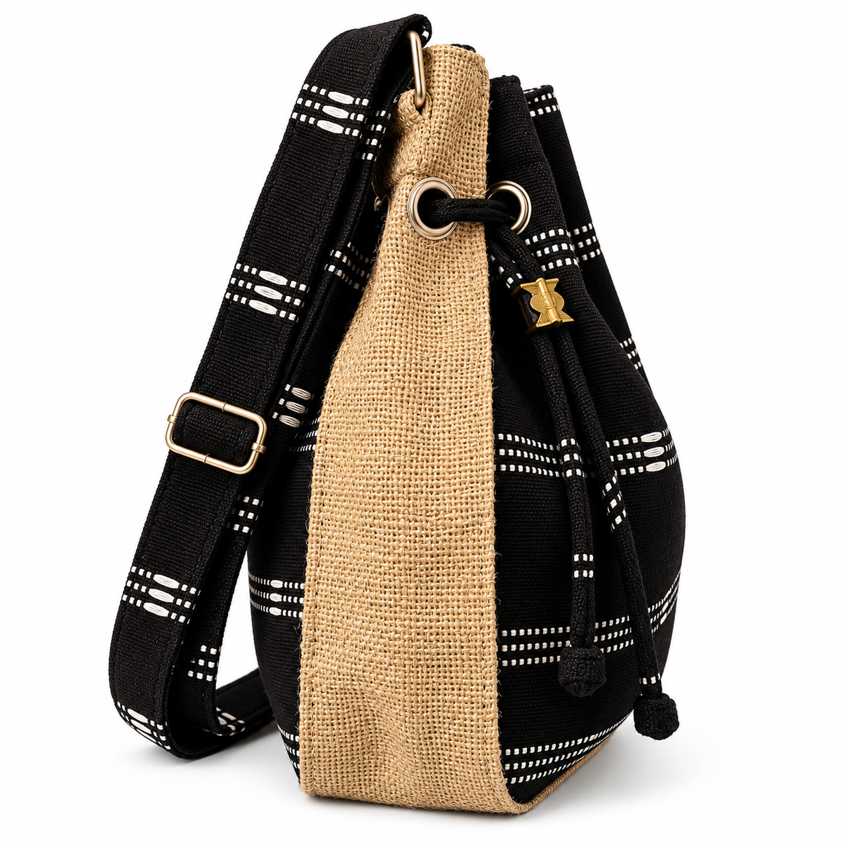 Calebass, Handcrafted Kente Jute Shoulder & Crossbody Black Bag