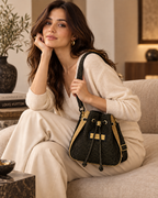 Calebass, Handcrafted Kente Jute Shoulder & Crossbody Black & Gold Bag