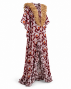 Cotonou, Handcrafted Fluid Batik Cotton Maxi Dress with Raffia Collar