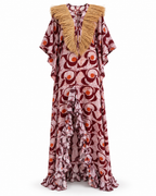Cotonou, Handcrafted Fluid Batik Cotton Maxi Dress with Raffia Collar