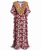 Cotonou, Handcrafted Fluid Batik Cotton Maxi Dress with Raffia Collar