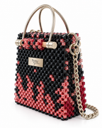 Cube, borsa artigianale in cristallo con perline zebrate, con manici in bambù e argento