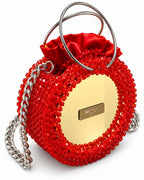 Mirror, Handcrafted Red Beaded Crystal Handbag with Pouch