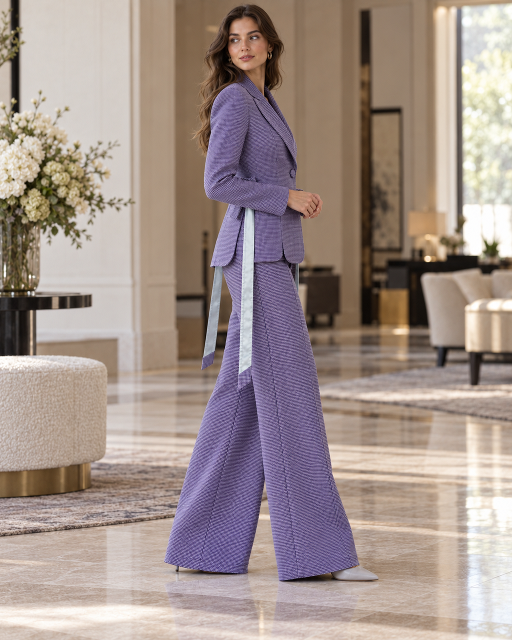 Keys 26, Handcrafted Wide-Leg Organic Cotton Purple Trousers