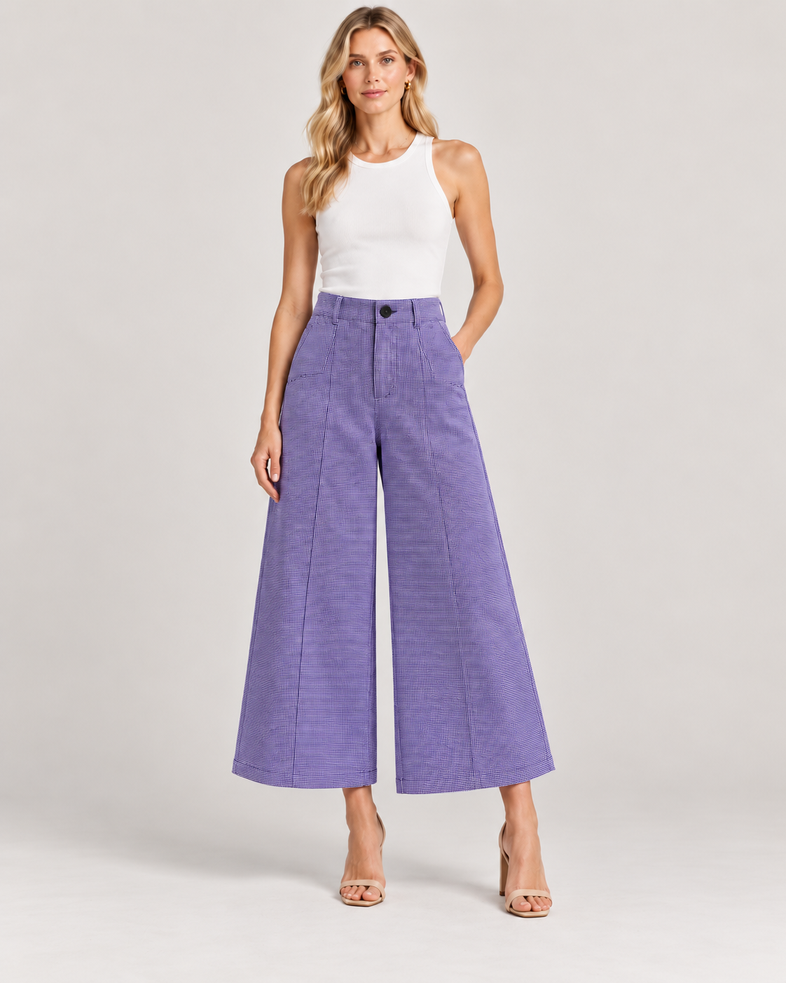 Keys 26, Handcrafted Wide-Leg Organic Cotton Purple Trousers