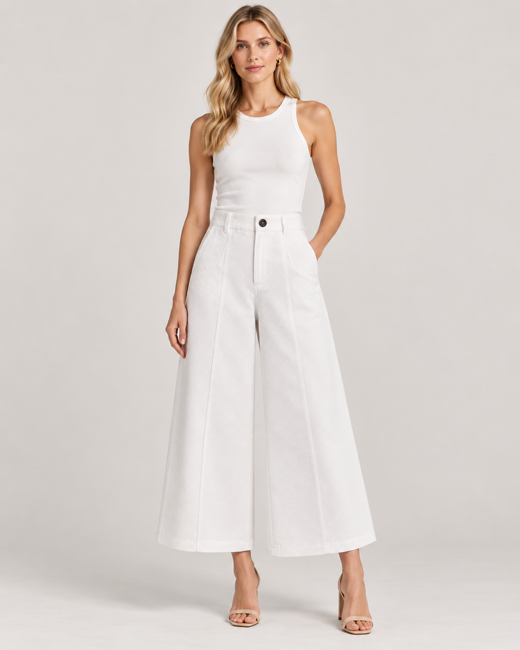 Keys 26, Handcrafted Wide-Leg Organic Cotton White Trousers