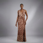 Mirva Asymmetrical Batik Evening Dress with Beaded Slit
