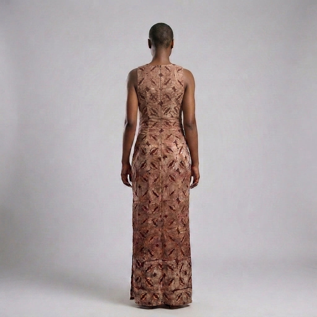Mirva Asymmetrical Batik Evening Dress with Beaded Slit