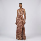 Mirva Asymmetrical Batik Evening Dress with Beaded Slit