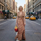 Mirva Asymmetrical Batik Evening Dress with Beaded Slit