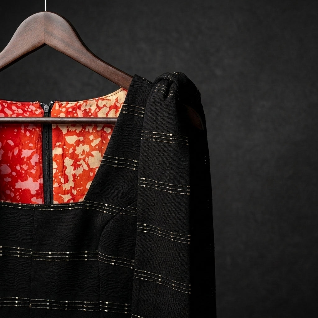 Mariam, Women's Handwoven Black Kente Mini Dress with Shoulder Bows