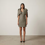 Mariam, Women's Handwoven White Cream Kente Mini Dress with Shoulder Bows