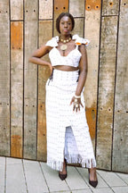 Milena White & Black Striped Handcrafted High-Waist Kente Pencil Skirt