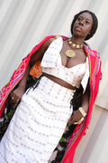 Milena White & Black Striped Handcrafted High-Waist Kente Pencil Skirt