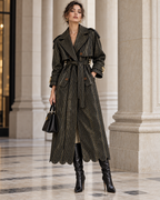 Vera Trench, Handcrafted Kente & Rhinestone Long Coat with Batik Lining – Black
