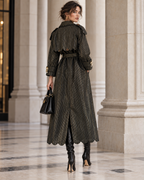 Vera Trench, Handcrafted Kente & Rhinestone Long Coat with Batik Lining – Black