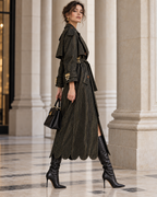 Vera Trench, Handcrafted Kente & Rhinestone Long Coat with Batik Lining – Black