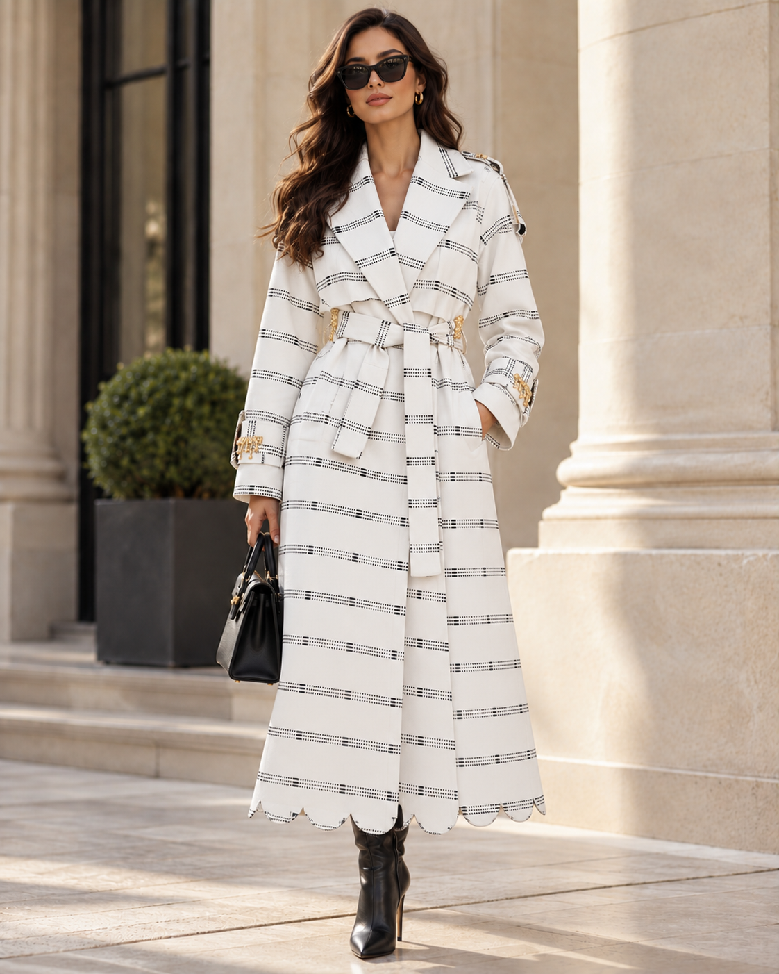 Vera Trench, White Handcrafted Kente & Rhinestone Long Coat with Batik Lining (Copy)