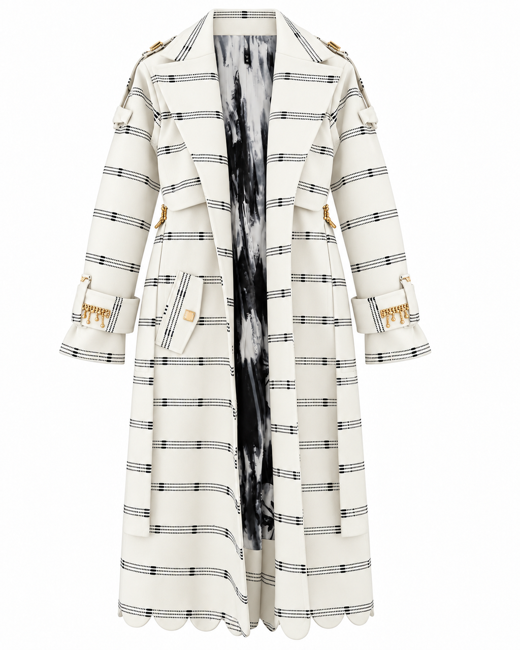 Vera Trench, White Handcrafted Kente & Rhinestone Long Coat with Batik Lining (Copy)