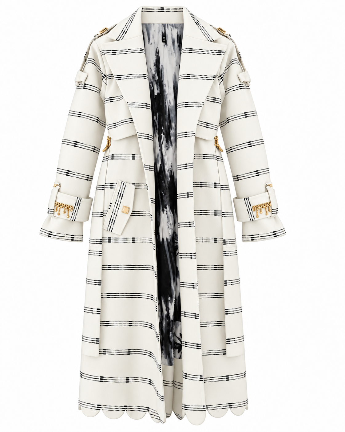 Vera Trench, White Handcrafted Kente & Rhinestone Long Coat with Batik Lining (Copy)