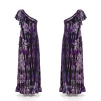 Wilma, One-Shoulder Batik Maxi Dress Purple Floral Cotton Summer Dress