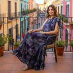 Wilma, One-Shoulder Batik Maxi Dress Purple Floral Cotton Summer Dress