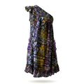 Abito da sera asimmetrico in batik Mirva con spacco e perline