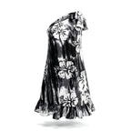 Wilma SH, Women's Hand-Dyed Black & White Floral One-Shoulder Batik Cotton Midi Dress