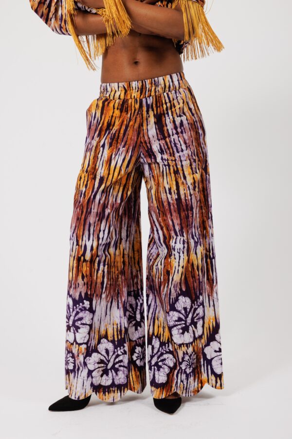 FRIDA, brown wide-leg batik trousers - Image 2